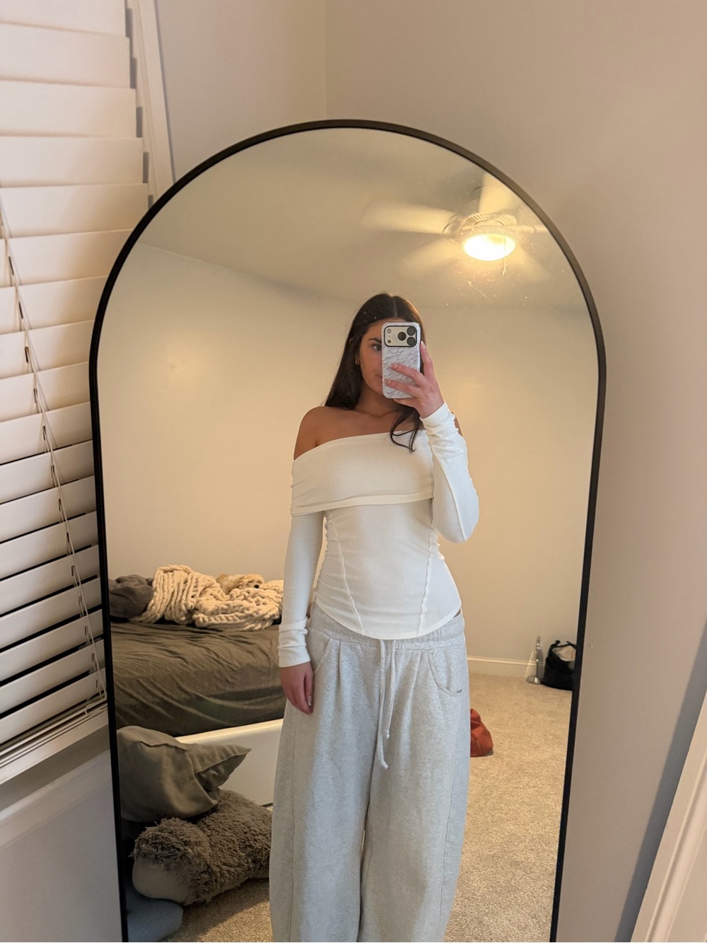 We The Free Off-the-Shoulder Ivory Knit Top